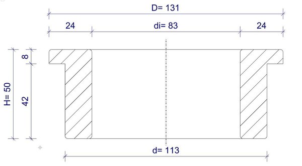 Durchwurfring Massivholz Eiche, h=50mm, D=131mm, d=113mm, di=83mm